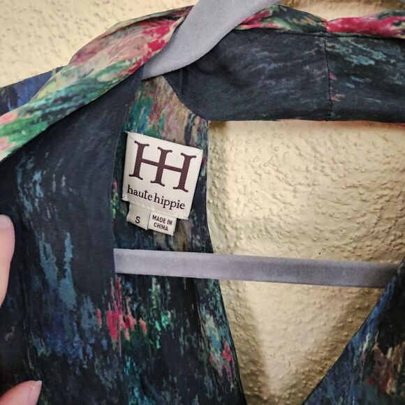 HAUTE HIPPIE 100% Silk Wrap Blouse Abstract Floral Multi HH Tank Women's S $179 - Picture 6 of 10
